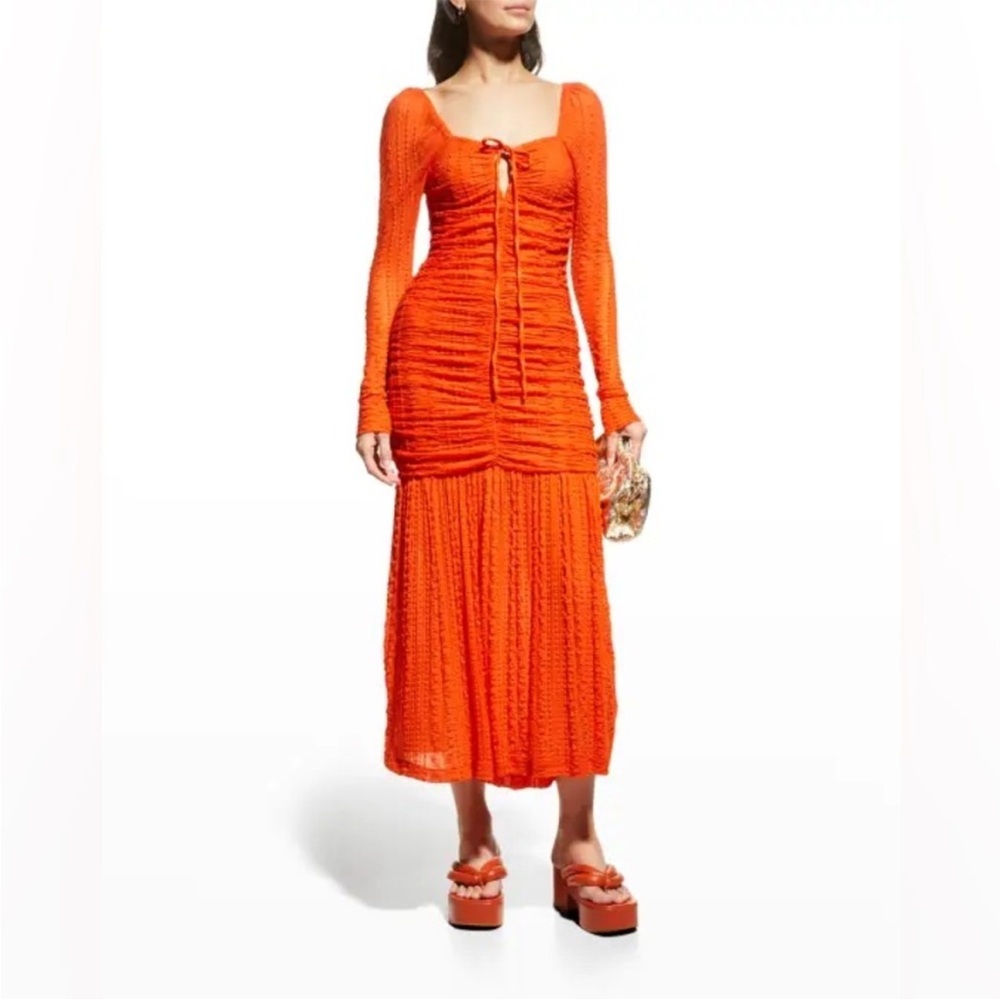 Ganni Orange Ruched Midi Dress